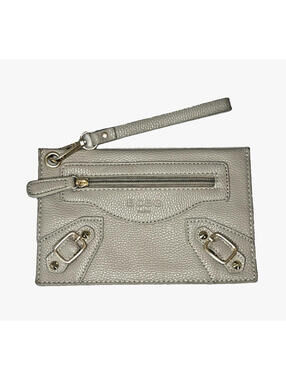 BCBG Paris Grey Pebbled Faux Leather Wristlet Coin Purse EUC